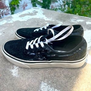 VANS Off the Wall Sneakers Men 5.5 Womens 7 Black Sequin **PREOWNED**